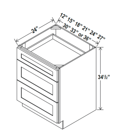 Shaker White Three Drawer Base