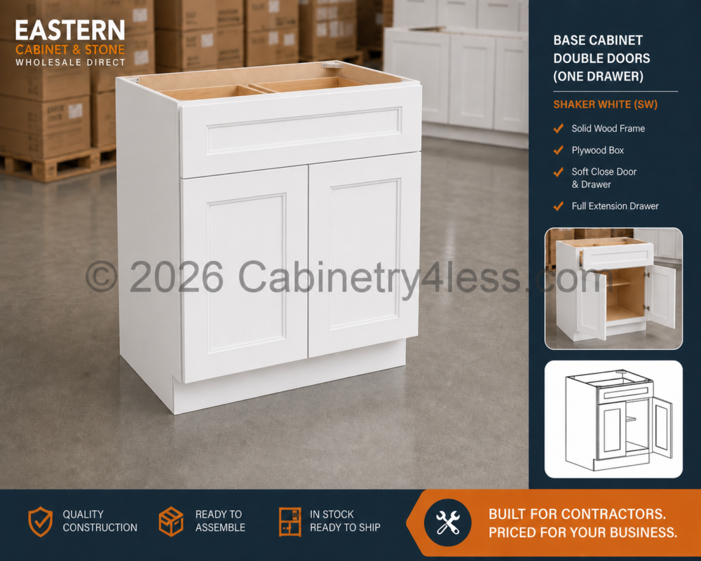 Aspen White Base Cabinet Double Doors (One Drawer)