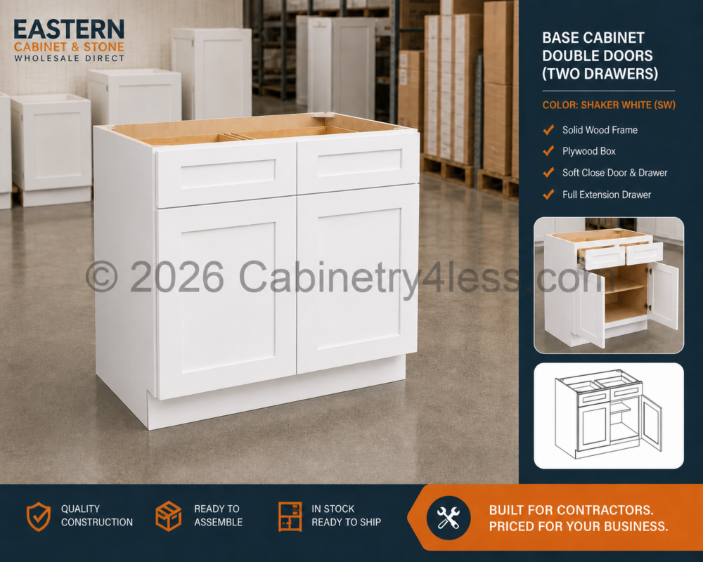Aspen White Base Cabinet Double Doors (Two Drawers)