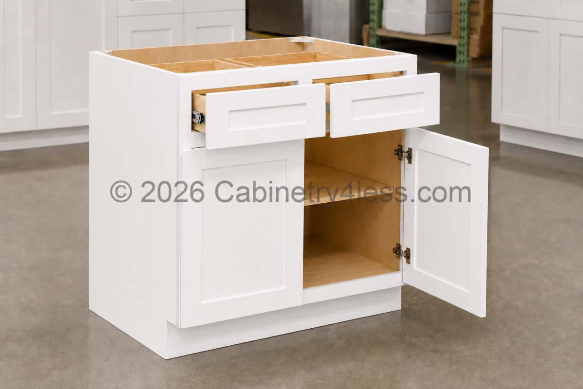 Aspen White Base Cabinet Double Doors (Two Drawers)