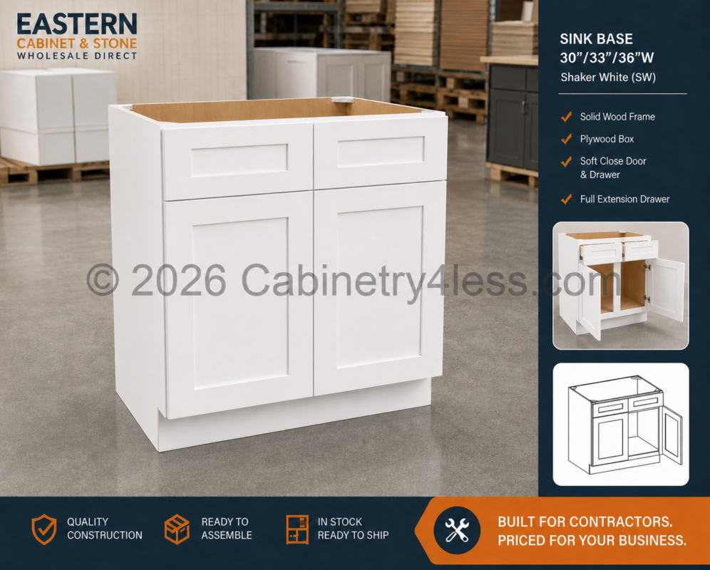Aspen White Sink Base 30″/33″/36″W