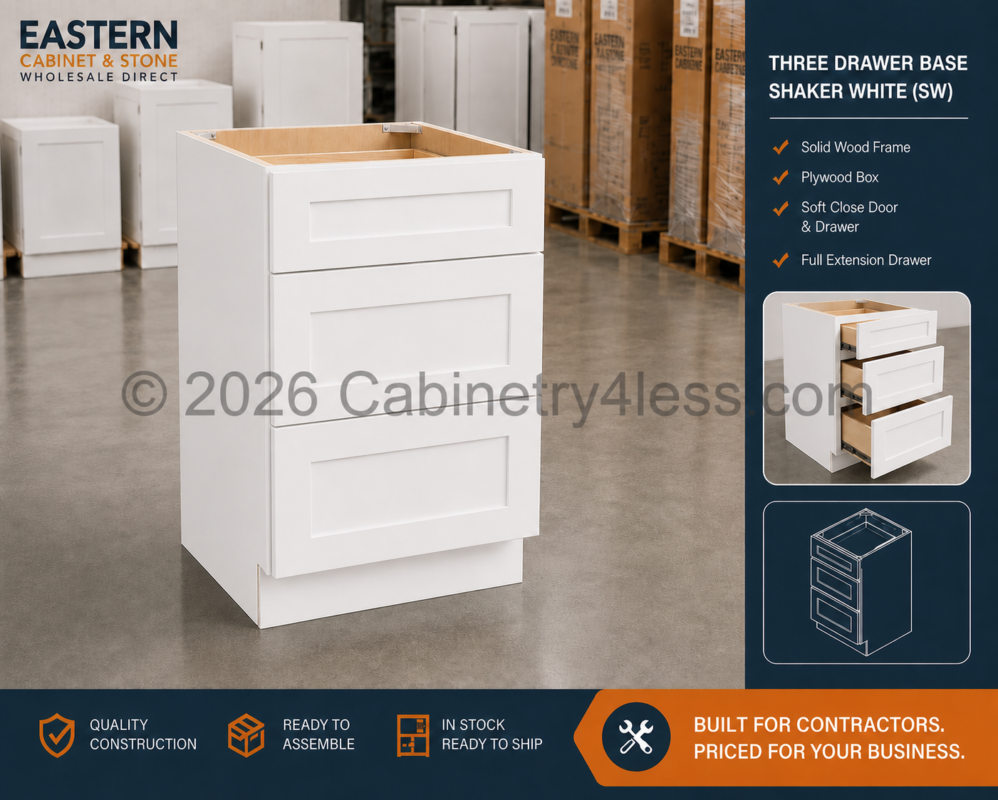 Aspen White Three Drawer Base
