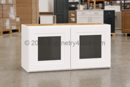Aspen White Wall Cabinet Double Glass Doors 12″H