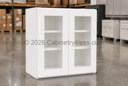 Aspen White Wall Cabinet Double Glass Doors 30"H