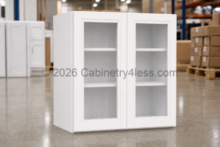 Aspen White Wall Cabinet Double Glass Doors 36″H