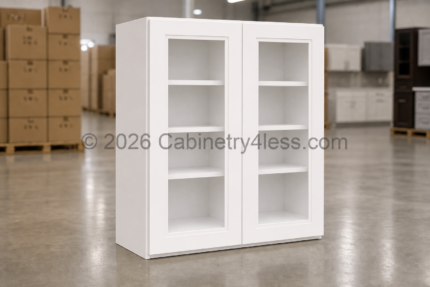 Aspen White Wall Cabinet Double Glass Doors 42″H