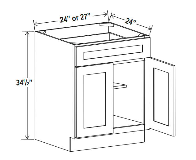 Gray Shaker Base Cabinet Double Doors (One Drawer)