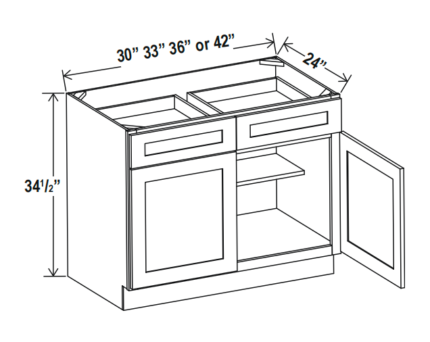 Matte Black Base Cabinet Double Doors (Two Drawers)