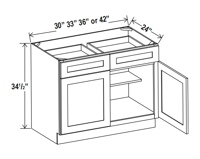 Matte Black Base Cabinet Double Doors (Two Drawers)