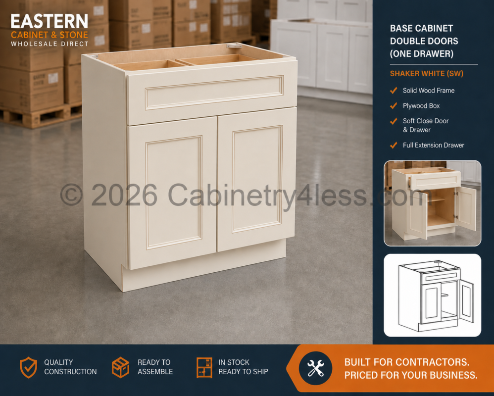 Charleston White Base Cabinet Double Doors (One Drawer)