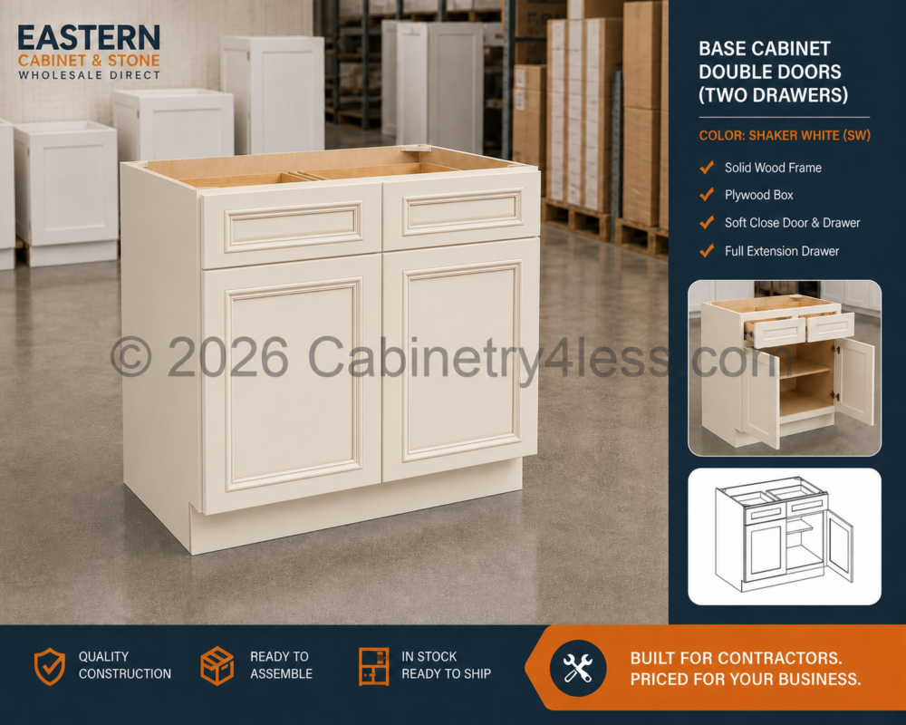Charleston White Base Cabinet Double Doors (Two Drawers)
