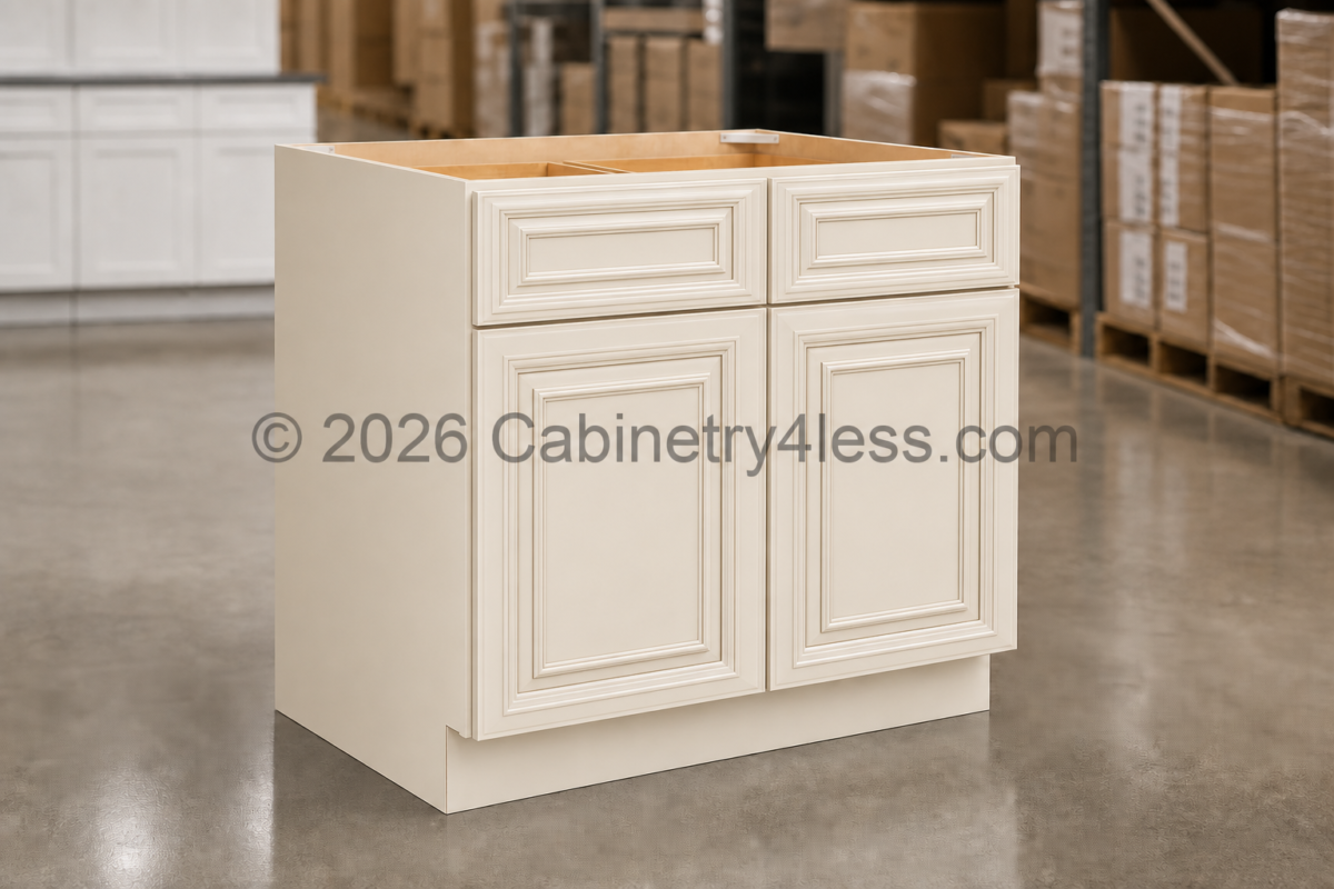 Charleston White Base Cabinet Double Doors (Two Drawers)