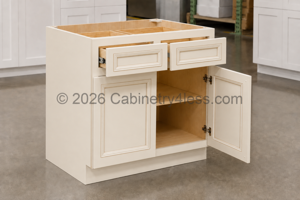 Charleston White Base Cabinet Double Doors (Two Drawers)