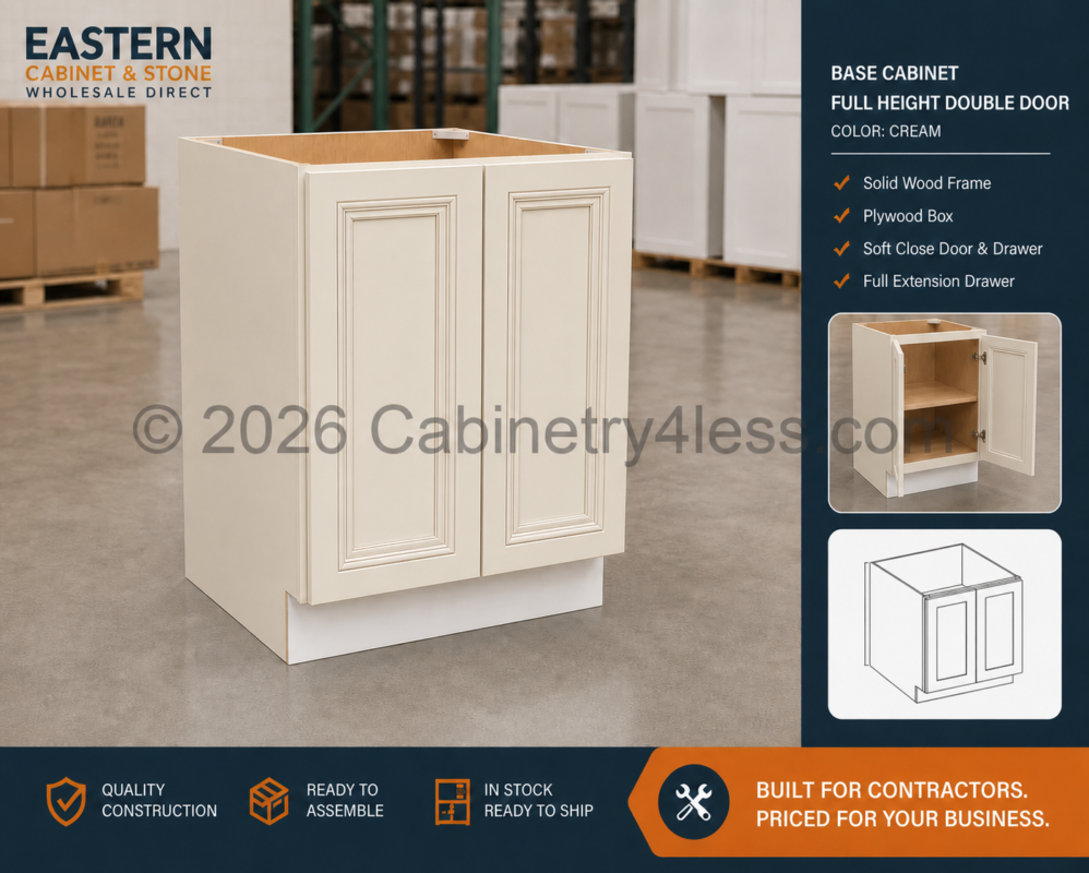 Charleston White Base Cabinet Full Height Double Door