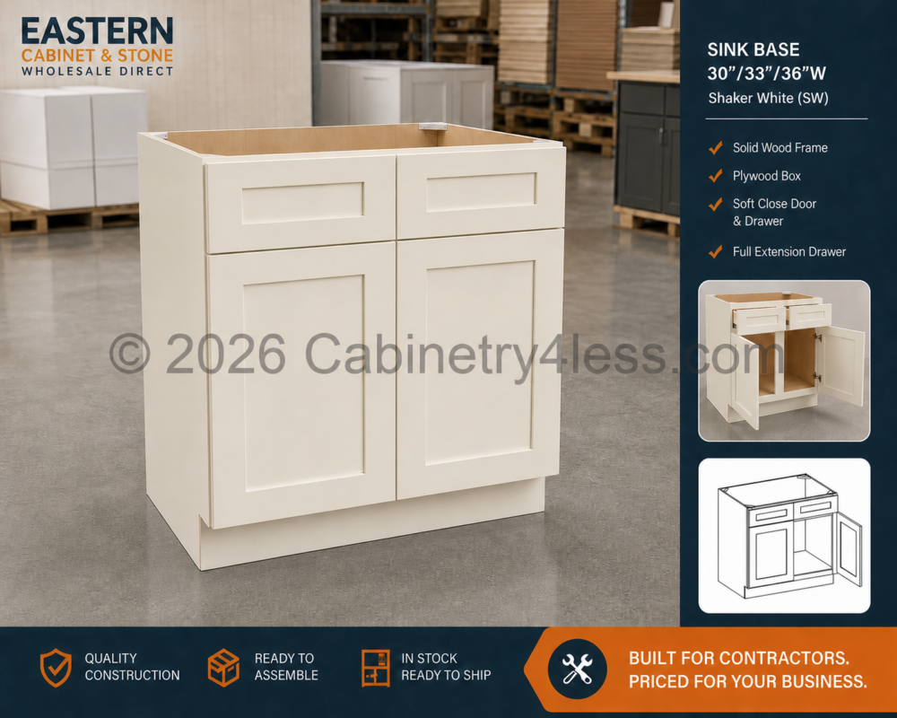 Charleston White Sink Base 30″/33″/36″W