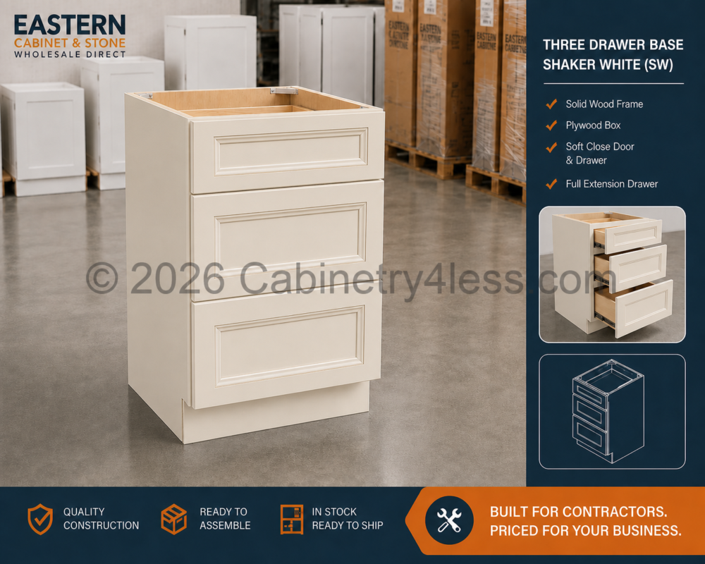Charleston White Three Drawer Base