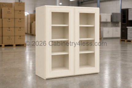 Charleston White Wall Cabinet Double Glass Doors 42″H