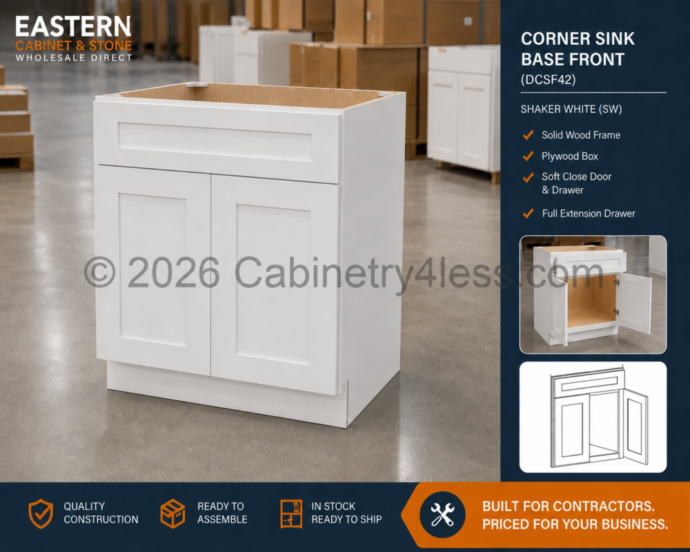 DDW-DCSF42 – Double Dove White Corner Sink Base Front (DCSF42)