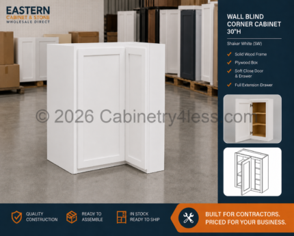 Double Dove White Wall Blind Corner Cabinet 30″H