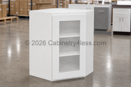 Double Dove White Diagonal Corner Wall Glass Door 24″W