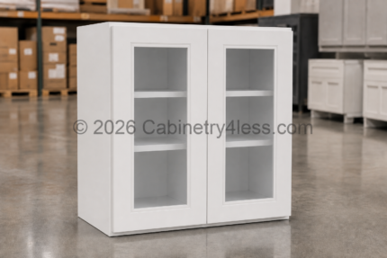 Double Dove White Wall Cabinet Double Glass Doors 30″H
