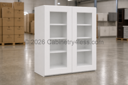 Double Dove White Wall Cabinet Double Glass Doors 42"H