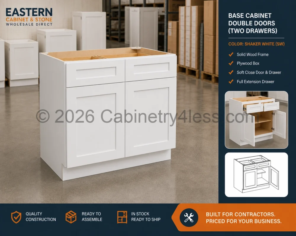 Shaker White Base Cabinet Double Doors (Two Drawers)