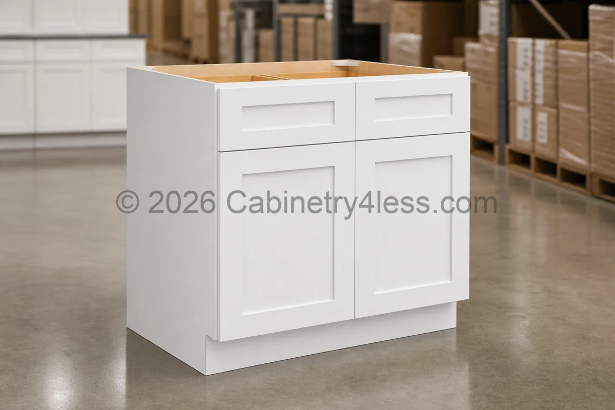 Shaker White Base Cabinet Double Doors (Two Drawers)