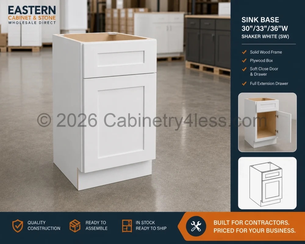Shaker White Sink Base 30″/33″/36″W