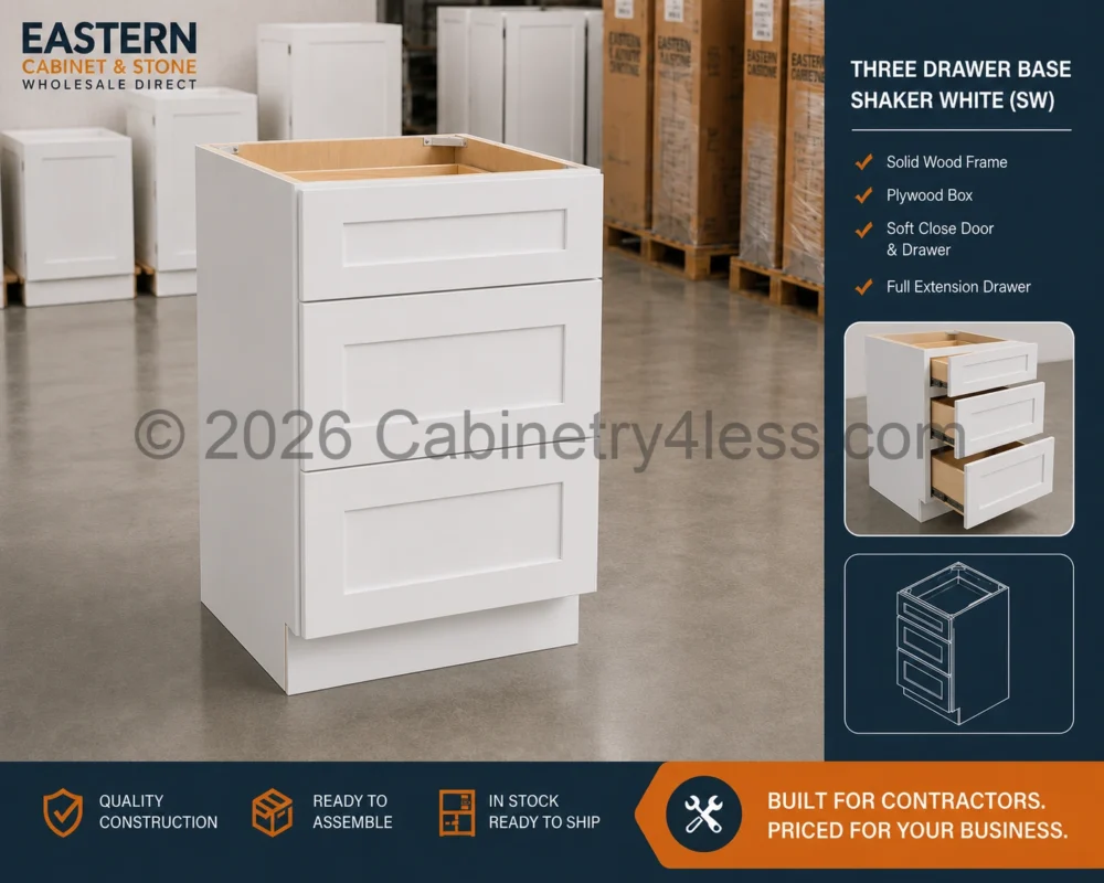 Shaker White Three Drawer Base