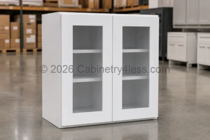 Shaker White Wall Cabinet Double Glass Doors 30"H