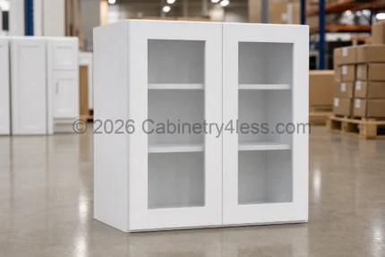 Shaker White Wall Cabinet Double Glass Doors 36"H