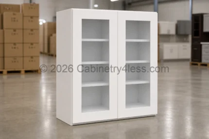 Shaker White Wall Cabinet Double Glass Doors 42″H