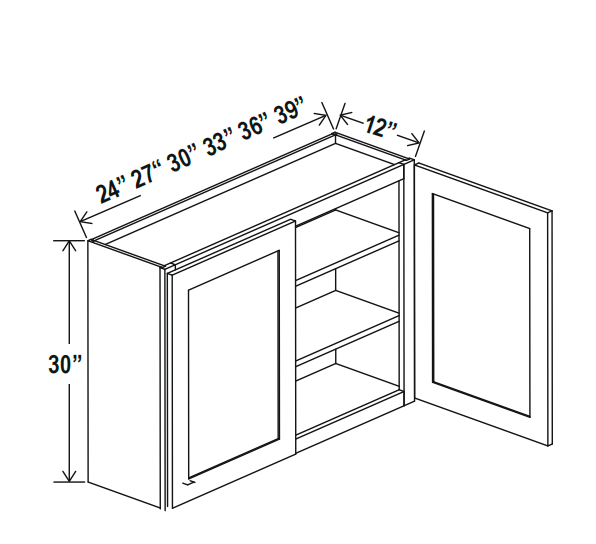 Midnight Glass Wall Cabinet Double Doors 30″H