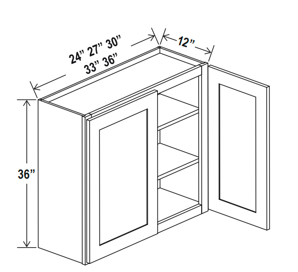 Midnight Glass Wall Cabinet Double Doors 36″H