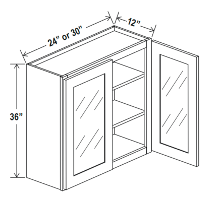 Gray Shaker Wall Cabinet Double Glass Doors 36″H