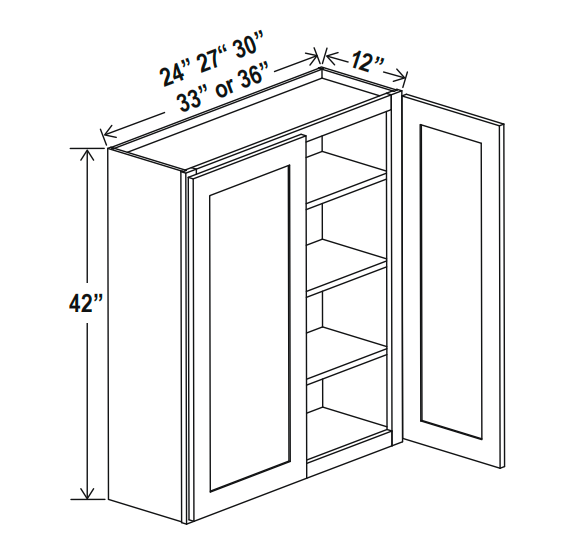Midnight Glass Wall Cabinet Double Doors 42″H
