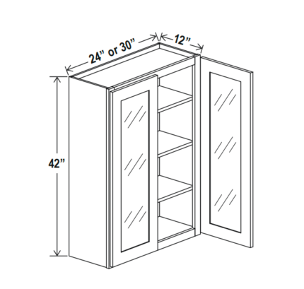 Gray Shaker Wall Cabinet Double Glass Doors 42″H