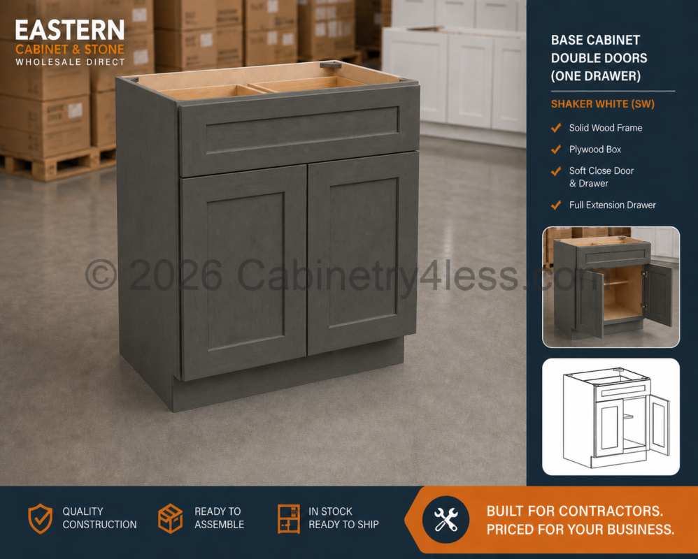 Double Smokey Gray Base Cabinet Double Doors (One Drawer)
