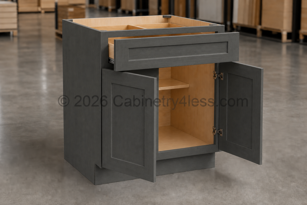 Double Smokey Gray Base Cabinet Double Doors (One Drawer)