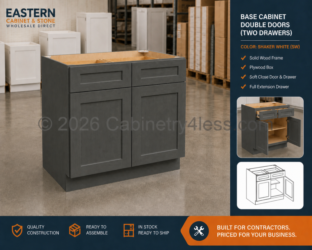 Double Smokey Gray Base Cabinet Double Doors (Two Drawers)