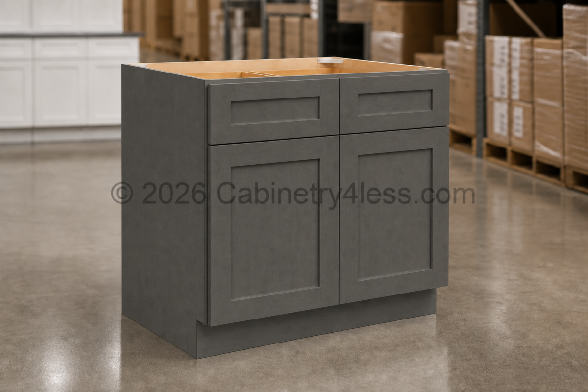 Double Smokey Gray Base Cabinet Double Doors (Two Drawers)