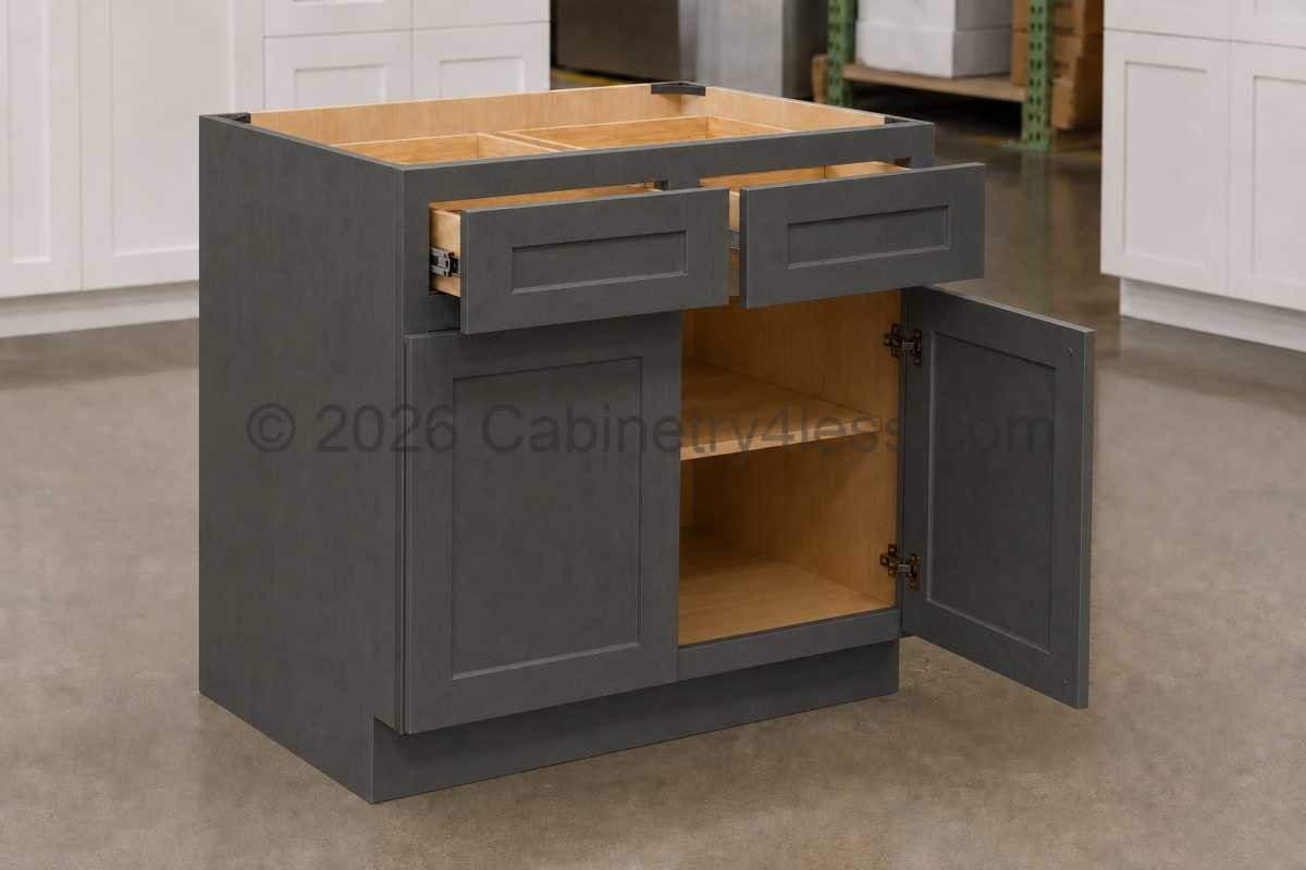 Double Smokey Gray Base Cabinet Double Doors (Two Drawers)