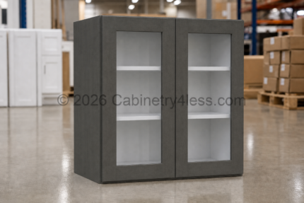 Double Smokey Gray Wall Cabinet Double Glass Doors 36″H