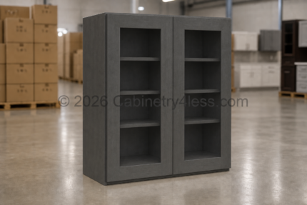 Double Smokey Gray Wall Cabinet Double Glass Doors 42″H