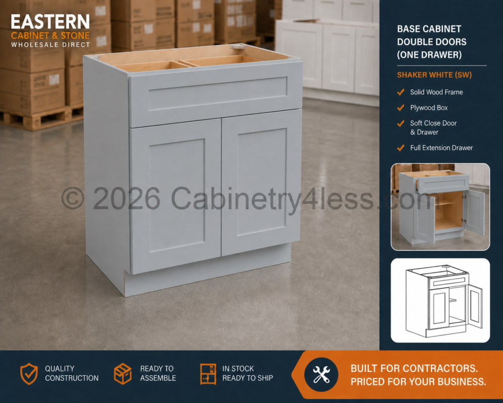 Gray Shaker Base Cabinet Double Doors (One Drawer)