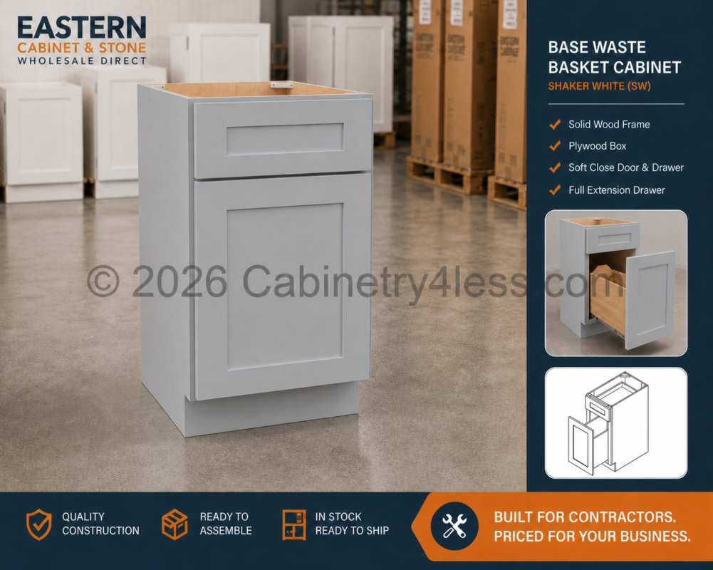 GR-BWB18 – Gray Shaker Base Waste Basket Cabinet (BWB18)
