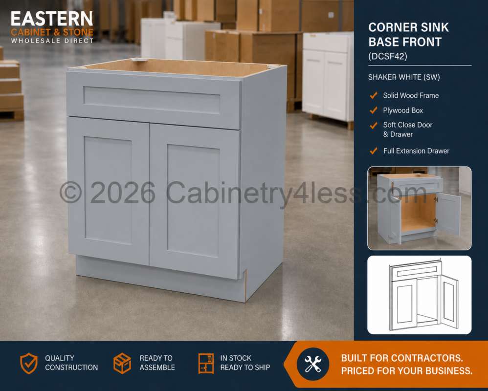 GR-DCSF42 – Gray Shaker Corner Sink Base Front (DCSF42)