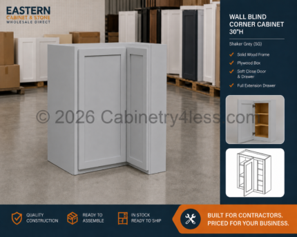 Gray Shaker Wall Blind Corner Cabinet 30″H