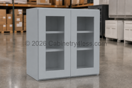 Gray Shaker Wall Cabinet Double Glass Doors 30″H
